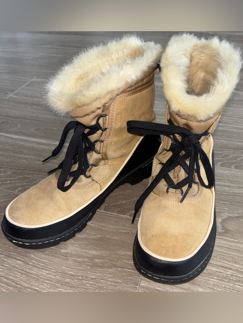 Sorel Tan Faux-Fur Lace-Up Winter Boots